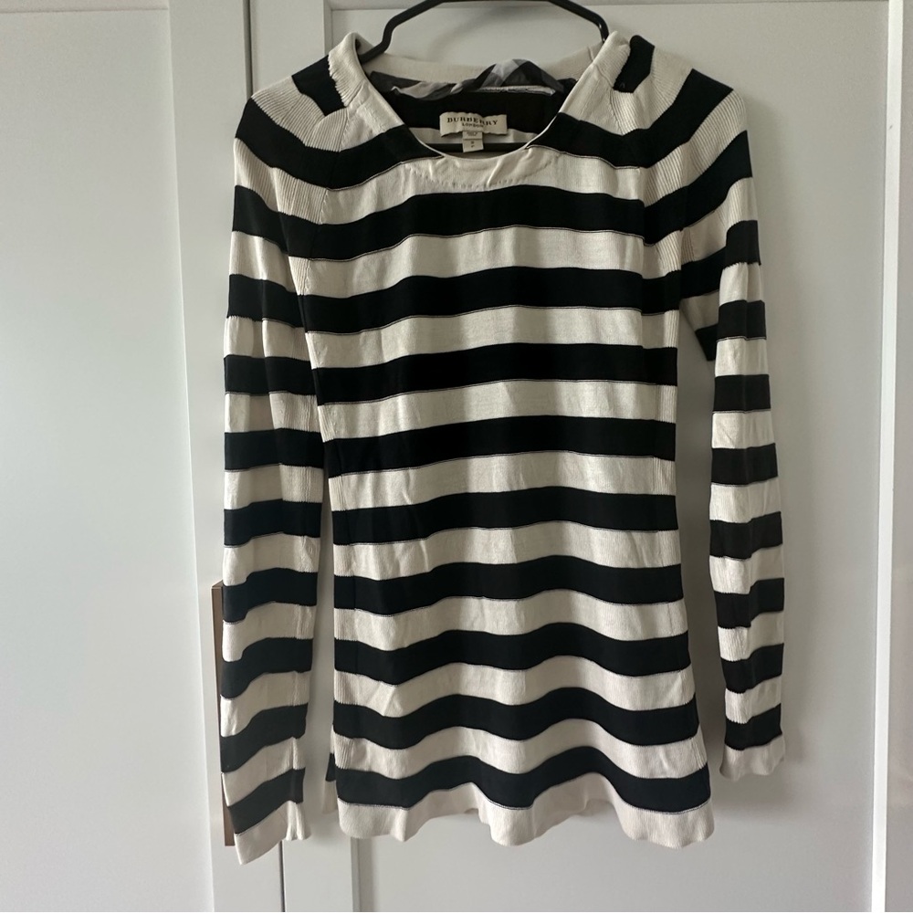Burberry Black and Cream Striped Turtleneck Sweater